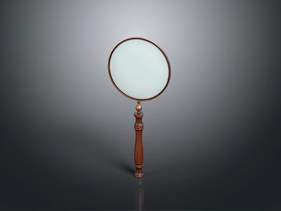 Classic Magnifying Glass with Wooden Handle Round Lens and Metal Frame on Gray Background 3d model