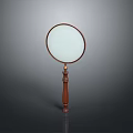 Classic Magnifying Glass with Wooden Handle Round Lens and Metal Frame on Gray Background