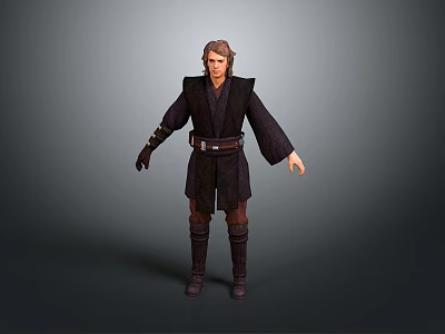 Game Movie Male Character with Dark Robe Belt Tall Boots and Gloves in Standing Pose 3d model