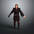 Game Movie Male Character with Dark Robe Belt Tall Boots and Gloves in Standing Pose