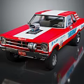 Vintage Red And White Modified Car With Exposed Engine Thornhill Graphics And V8 550 Plate