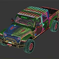 Black Pickup Truck With Roof LED Light Bar And Off Road Style Large Tires
