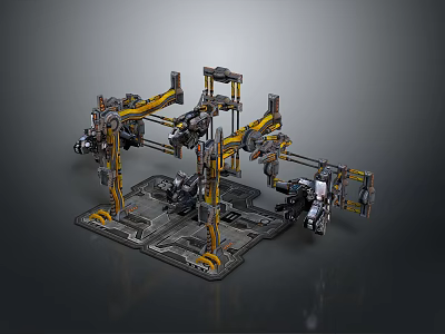 Game Movie Mechanical Character With Yellow Gray Robotic Arms Metal Frame Structure 3d model