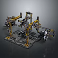 Game Movie Mechanical Character With Yellow Gray Robotic Arms Metal Frame Structure