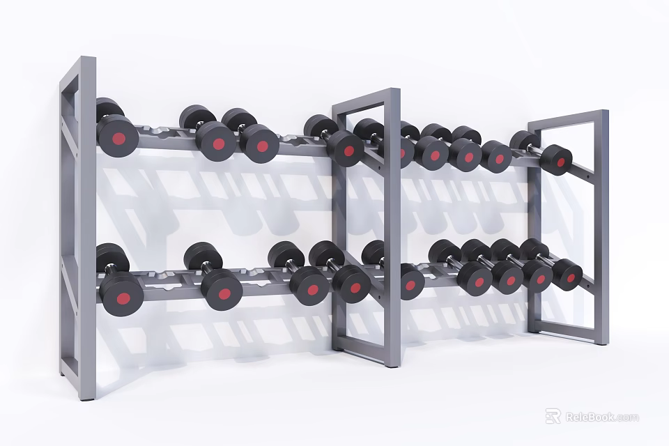 Sturdy Multi Tier Dumbbell Rack With Organized Black Dumbbells For Gym Fitness Equipment 3d model 