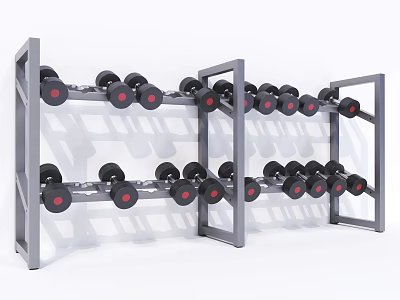 Sturdy Multi Tier Dumbbell Rack With Organized Black Dumbbells For Gym Fitness Equipment 3d model