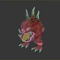 3D Model Red Spiked Creature Character with Fangs Tongue Out and Metal Restraints