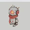 Cute Silver Robot Sculpture With Red Eyes Pink Scarf And Heart Pattern