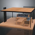 Modern Outdoor Wooden Gazebo With Sofa Coffee Table And Black Pillars