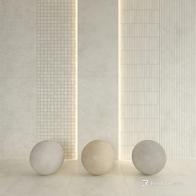 Three Circular Light Colored Components Against Modern Textured Wall With Grid And Linear Patterns 3d model 