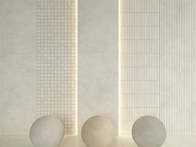 Three Circular Light Colored Components Against Modern Textured Wall With Grid And Linear Patterns 3d model