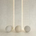 Three Circular Light Colored Components Against Modern Textured Wall With Grid And Linear Patterns