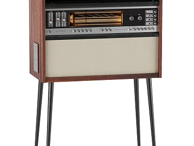 Vintage Retro Headphone Speaker With Wooden Cabinet And Metal Stand Design 3d model