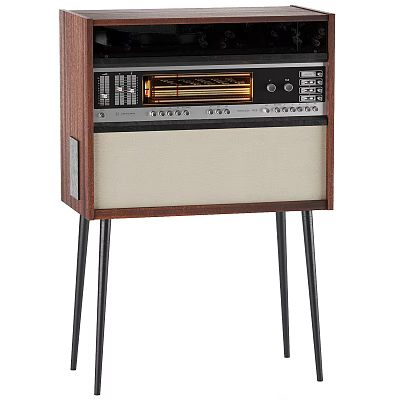 Vintage Retro Headphone Speaker With Wooden Cabinet And Metal Stand Design 3d model