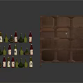 Wooden Brown Multi Tiered Wine Rack Furniture Displaying Various Wine Bottles