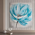 Abstract Blue and White Lotus Painting on Wall with White Decor Accent