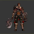 Fantasy Warrior Character With Dragon Inspired Red Armor And Giant Battle Axe