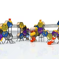 Colorful Hexagonal Playground Equipment With Kids Playing Climbing Frames And Slides