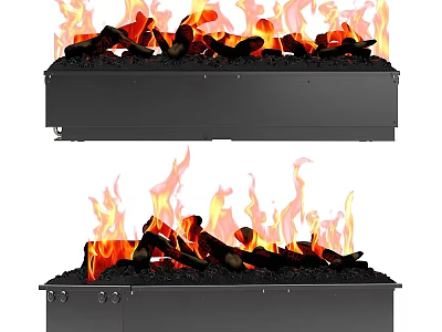 Modern Black Fireplace With Realistic Burning Flame And Log Display Design 3d model