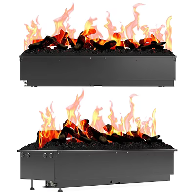 Modern Black Fireplace With Realistic Burning Flame And Log Display Design 3d model