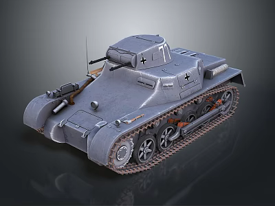 Gray Armored Military Tank With Turret Gun Tracks And Wheel Details 3d model