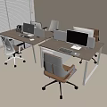 Modern Office Desk Setup With Dual Monitors Office Chairs And Desk Lamps