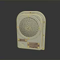 White Desktop Computer Speaker With Circular Mesh Grille And Metal Plate Button Design