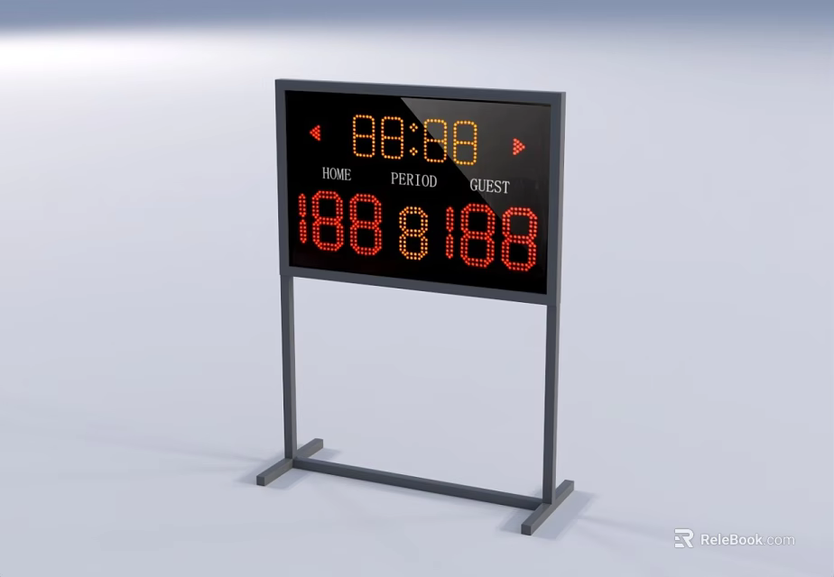 LED Electronic Computer Scoreboard Showing Time Period and Team Scores 3d model 