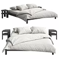 Minimalist Double Bed Frame With Light Colored Bedding And Wooden Bedside Tables 3d model