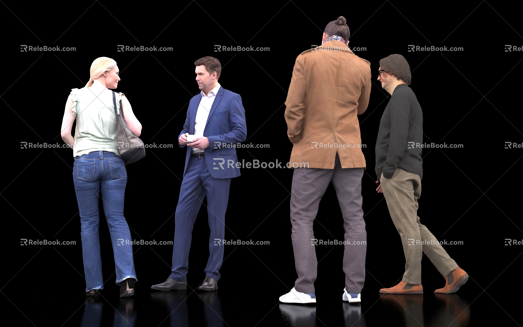 Suit man handsome boy beautiful woman blonde scene atmosphere passers-by standing posture standing walking city many people crowd characters 3d model