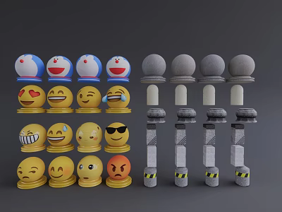 Modern car block stone car block stone pier stone pier color painting creative cartoon car block stone 3d model