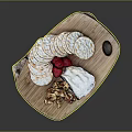 Delicious Assorted Food Platter On Wooden Cutting Board With Crackers Strawberries Walnuts And Cheese