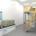 Modern Laboratory Interior With Two Level Platform Yellow Railings Control Panel And Display Screen 3d model