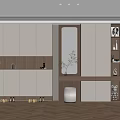 Modern Entryway Design With White Cabinets Wooden Elements Mirror And Decorations