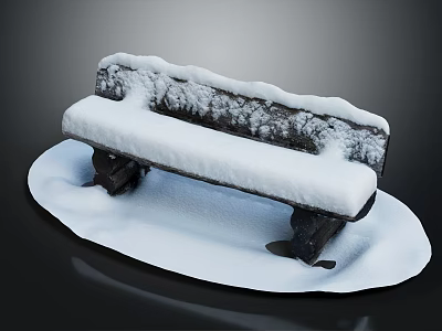 Snow Covered Outdoor Bench Furniture With Snow Accumulation On Seat And Backrest 3d model