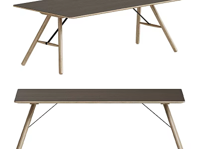 Modern Minimalist Dining Table With Dark Wooden Top And Cross Design Wooden Legs 3d model