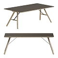 Modern Minimalist Dining Table With Dark Wooden Top And Cross Design Wooden Legs