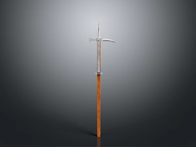 Medieval Style Weapon With Long Wooden Handle Metal Head Sickle And Spearhead Design 3d model