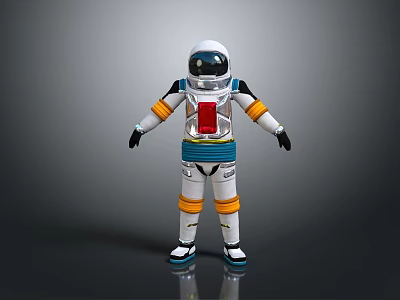 Astronaut Game Movie Character Wearing White Orange Blue Suit With Red Chest Device 3d model