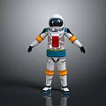 Astronaut Game Movie Character Wearing White Orange Blue Suit With Red Chest Device