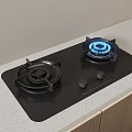 Modern Gas Stove With Two Burners Blue Flame On Black Cooktop And Wooden Cabinets