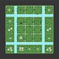 Cartoon City Scene Green Model With Skyscrapers Buildings Streets And Trees