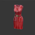 Stylish Sleeveless Red Dress Featuring Belted Waist And Side Pockets