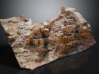 Ancient Stone Castle Model With Hillside Fortress Structures And Wall Enclosures 3d model