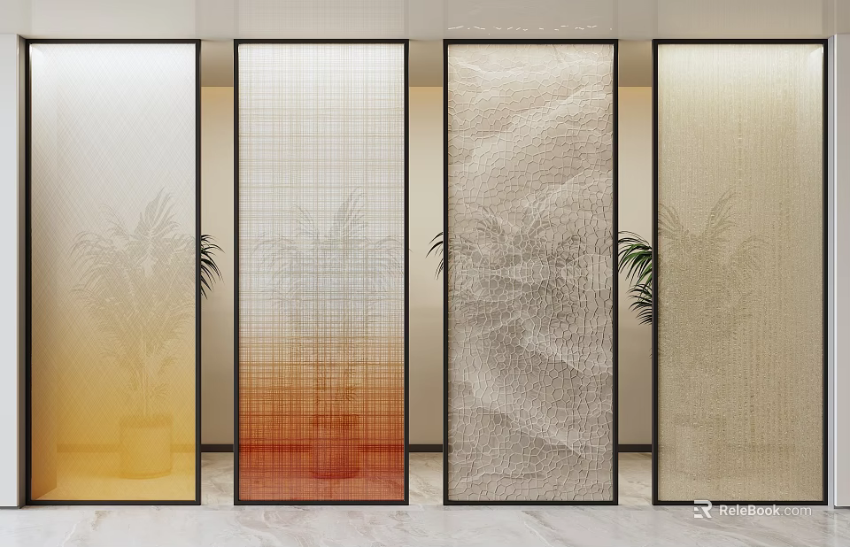 Stylish Room Dividers With Textured Surfaces Gradient Colors And Plant Accents 3d model 