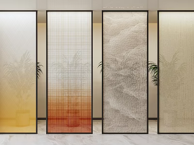 Stylish Room Dividers With Textured Surfaces Gradient Colors And Plant Accents 3d model
