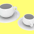 Two White Ceramic Cups with Saucers Placed on Yellow Background Surface 3d model