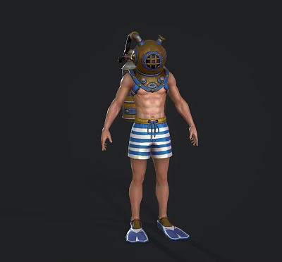 Modern Diver Lifeguard Diving Equipment Game Character Cartoon Character 3d model