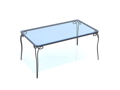 Elegant Coffee Table Featuring Glass Top And Black Metal Ornate Legs Design 3d model
