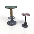 Two Stylish Stools Featuring Green And Red Patterned Seats With Metal Bases